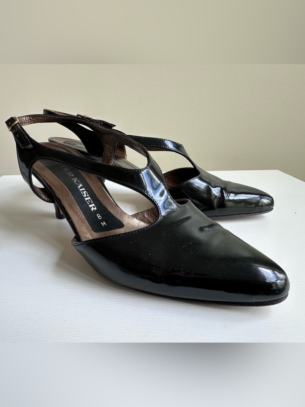 Peter Kaiser Black Patent Leather Cutout Slingback Heels
